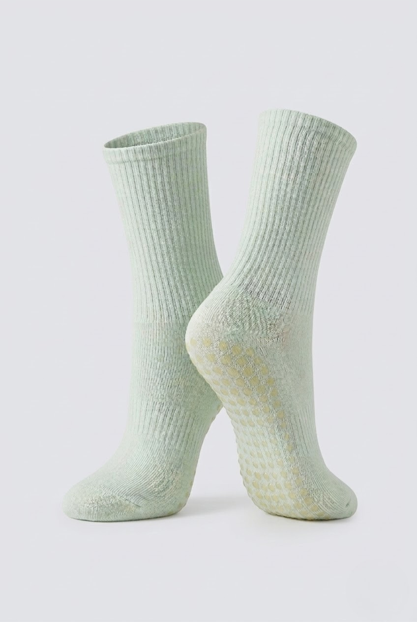 Mint Green Ribbed Non-Slip Yoga Socks