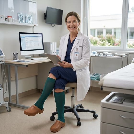 Dr. Elena Marsh — Flowra customer, wears Flowra for 12-Hour OR Days