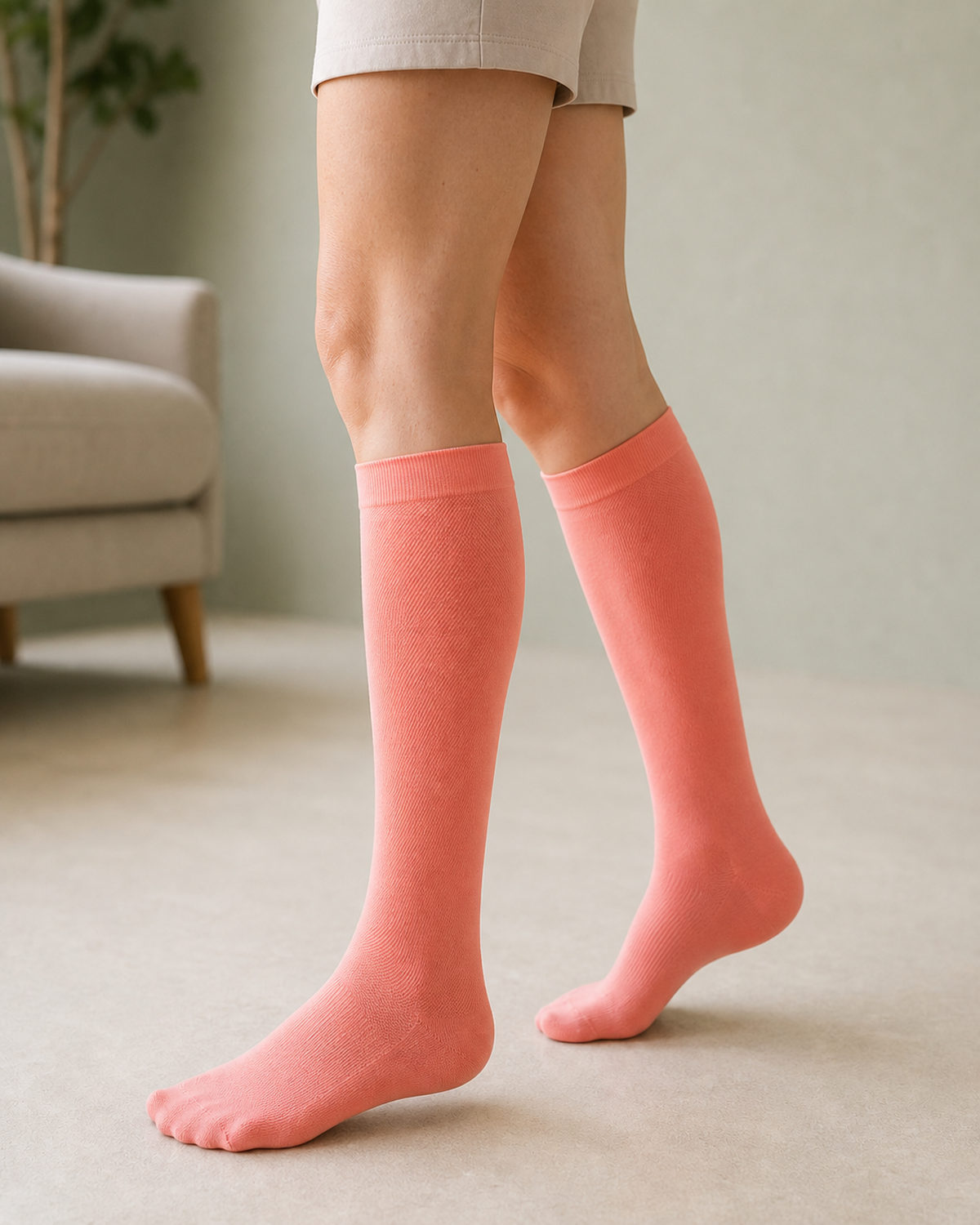 Flowra Knee-High — Soft Coral, walking lifestyle photo