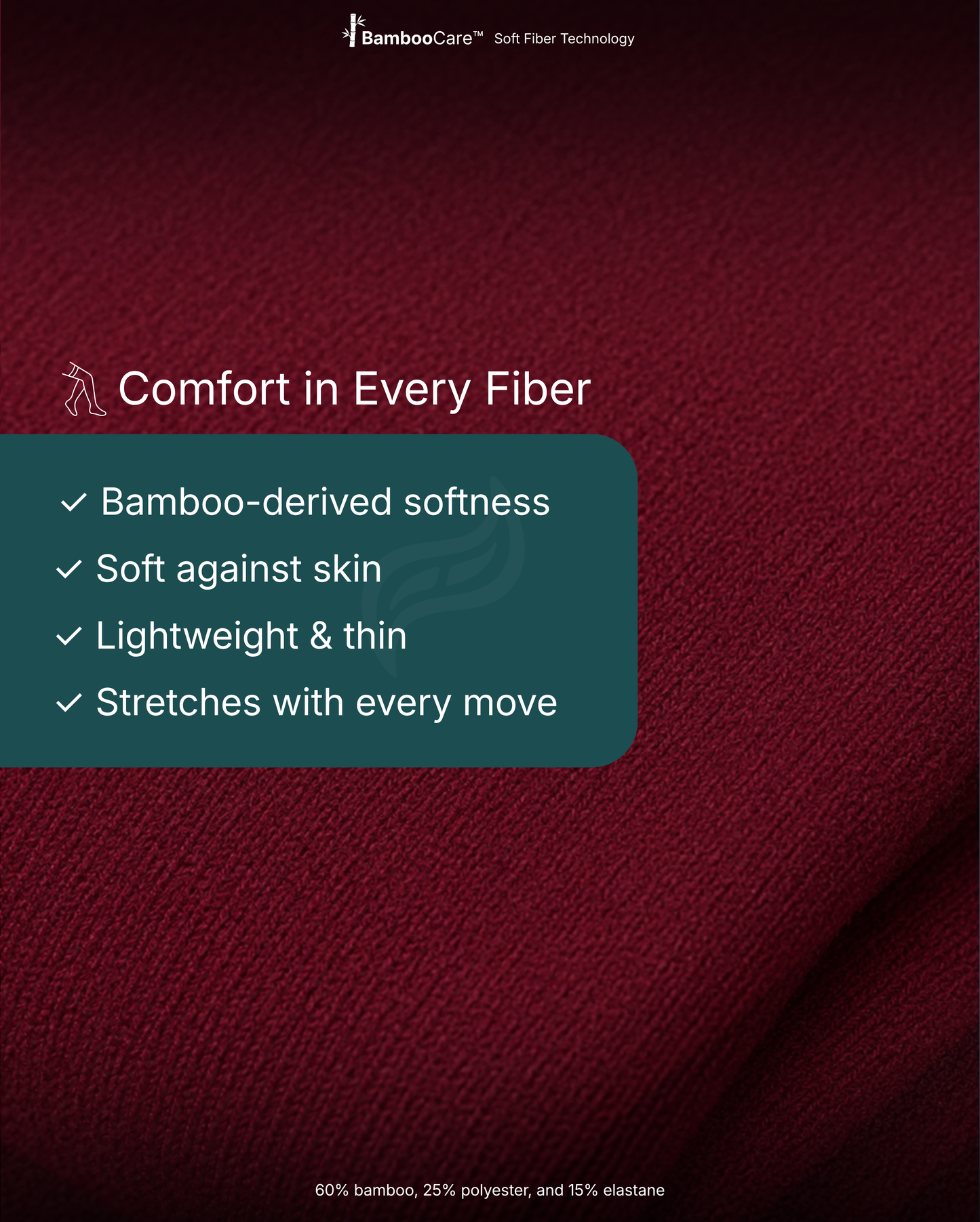 Wide Calf compression sock fabric close-up in Rich Burgundy, Comfort in Every Fiber, bamboo composition