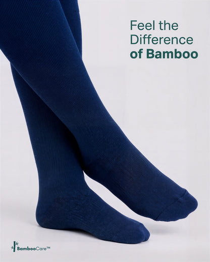 Wide Calf compression sock in True Navy with "Feel the Difference of Bamboo" text