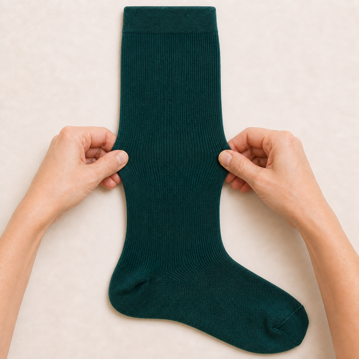 Firm compression sock fabric, illustrating stretch and resistance