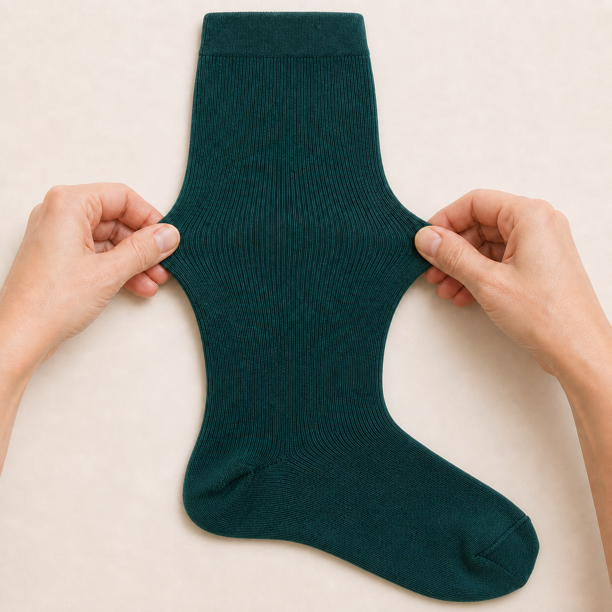 Light compression sock fabric, illustrating stretch and resistance