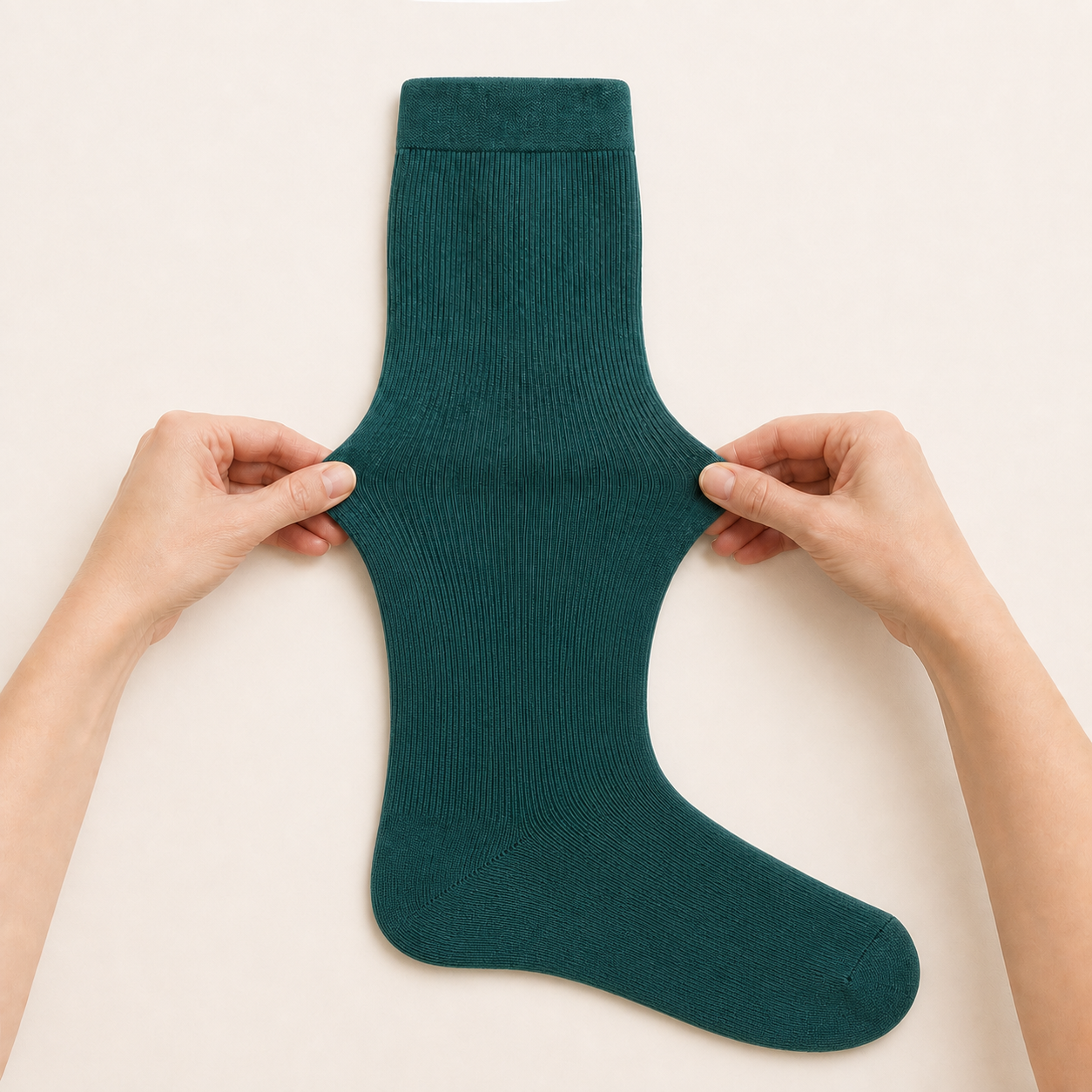 Moderate compression sock fabric, illustrating stretch and resistance
